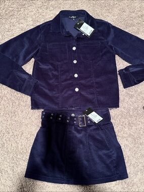 FBZ flowers by zoe navy cord shirt jacket & skirt set girls tween L large 10-12